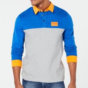 Calvin Klein 80s style polo colorblock rugby shirt long sleeve Sz M Fisherman